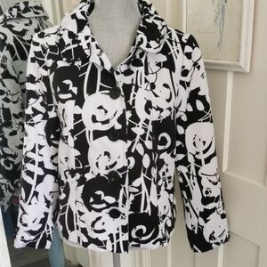 Womens TanJay Button Front White/Black Abstract Blazer Careerwear. Size 14
